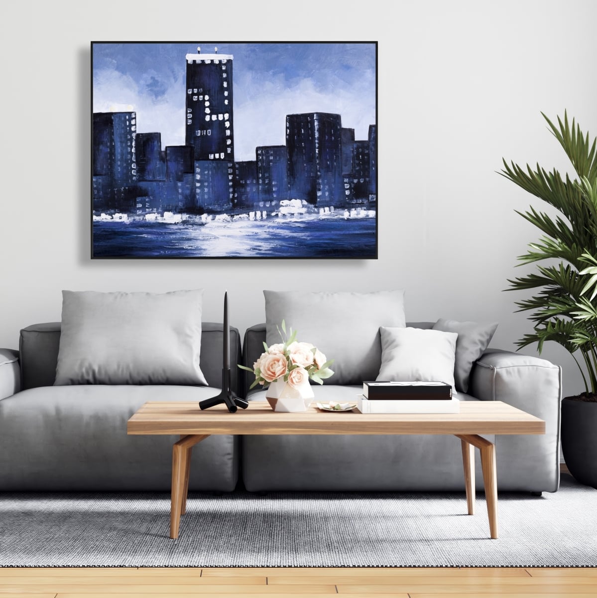 C1FC3648KFLECV 36 x 48 in. Marine Blue City - Industrial Living Room Framed Canvas Decor