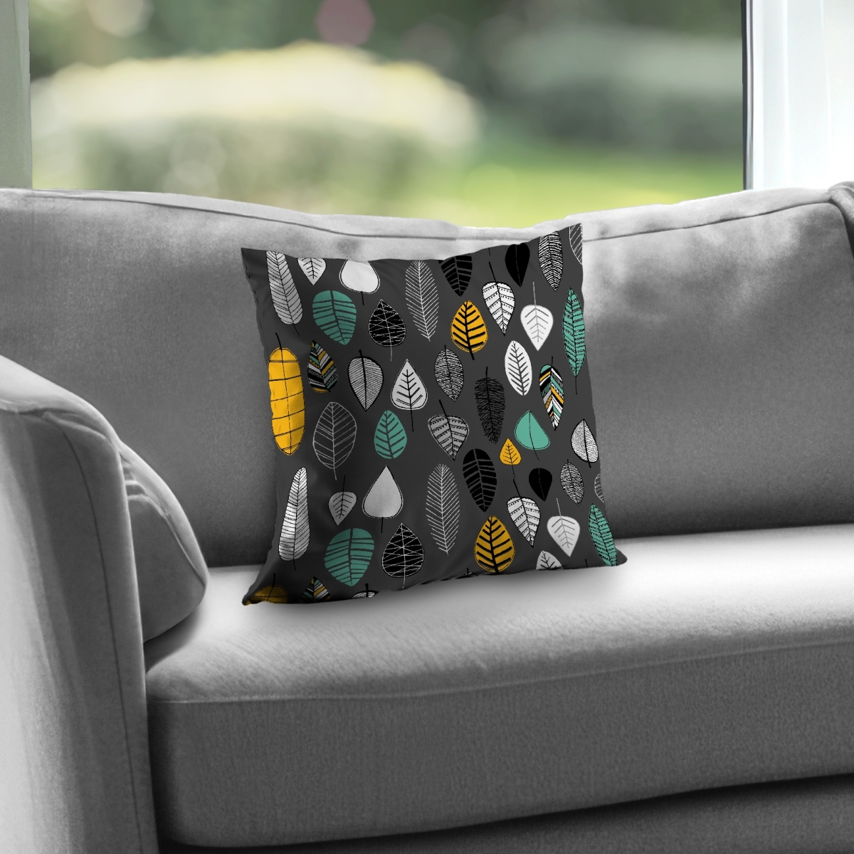 C1PC1414D2PBMM 14 x 14 in. Leaves Illustration - Turquoise Poly Twill Throw for Bedroom Decor