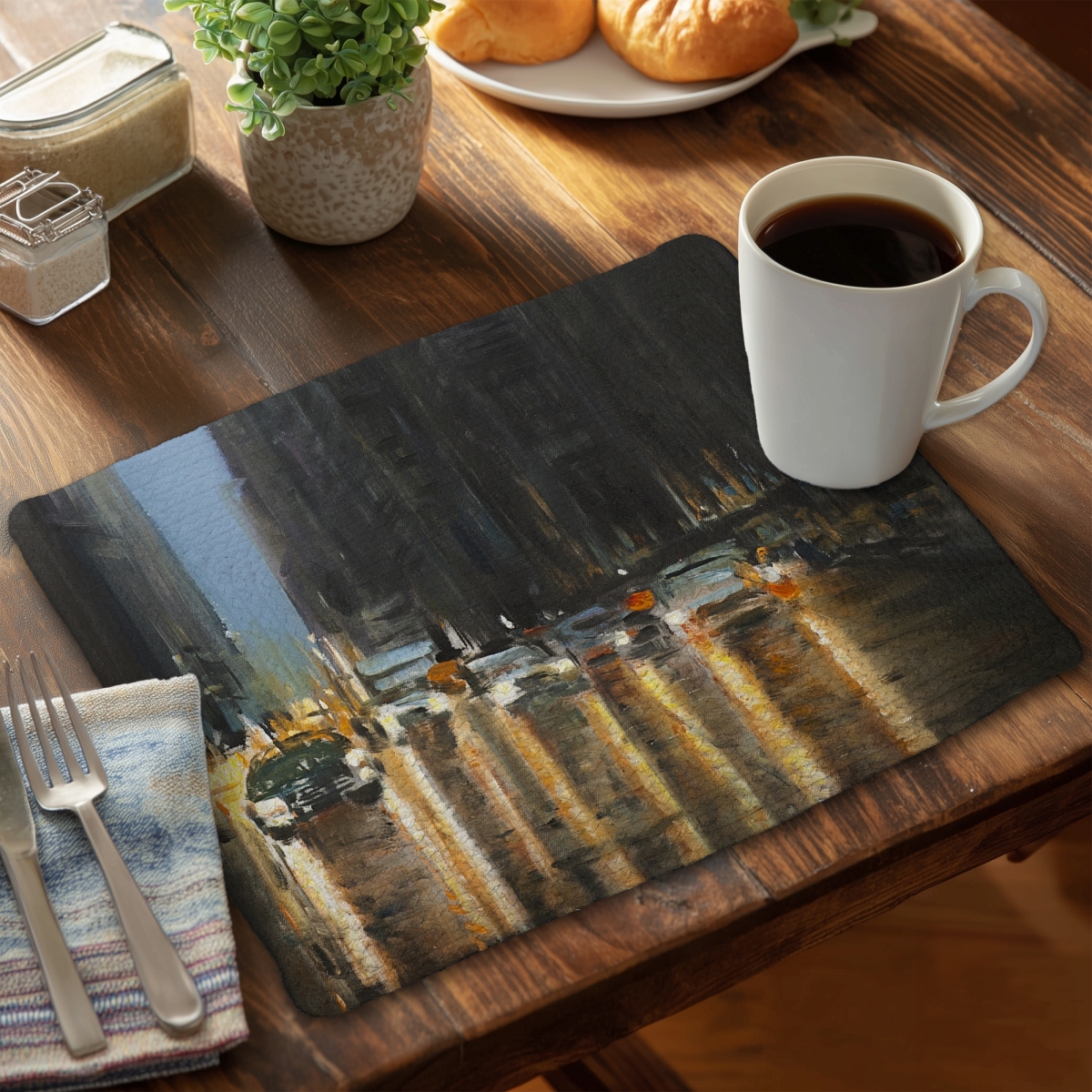 Picture of Begin Home Decor C4BP1418VAEAIC 14 x 18 in. Evening in the Streets of   York City - Braided Polyester Placemat - Set of 4