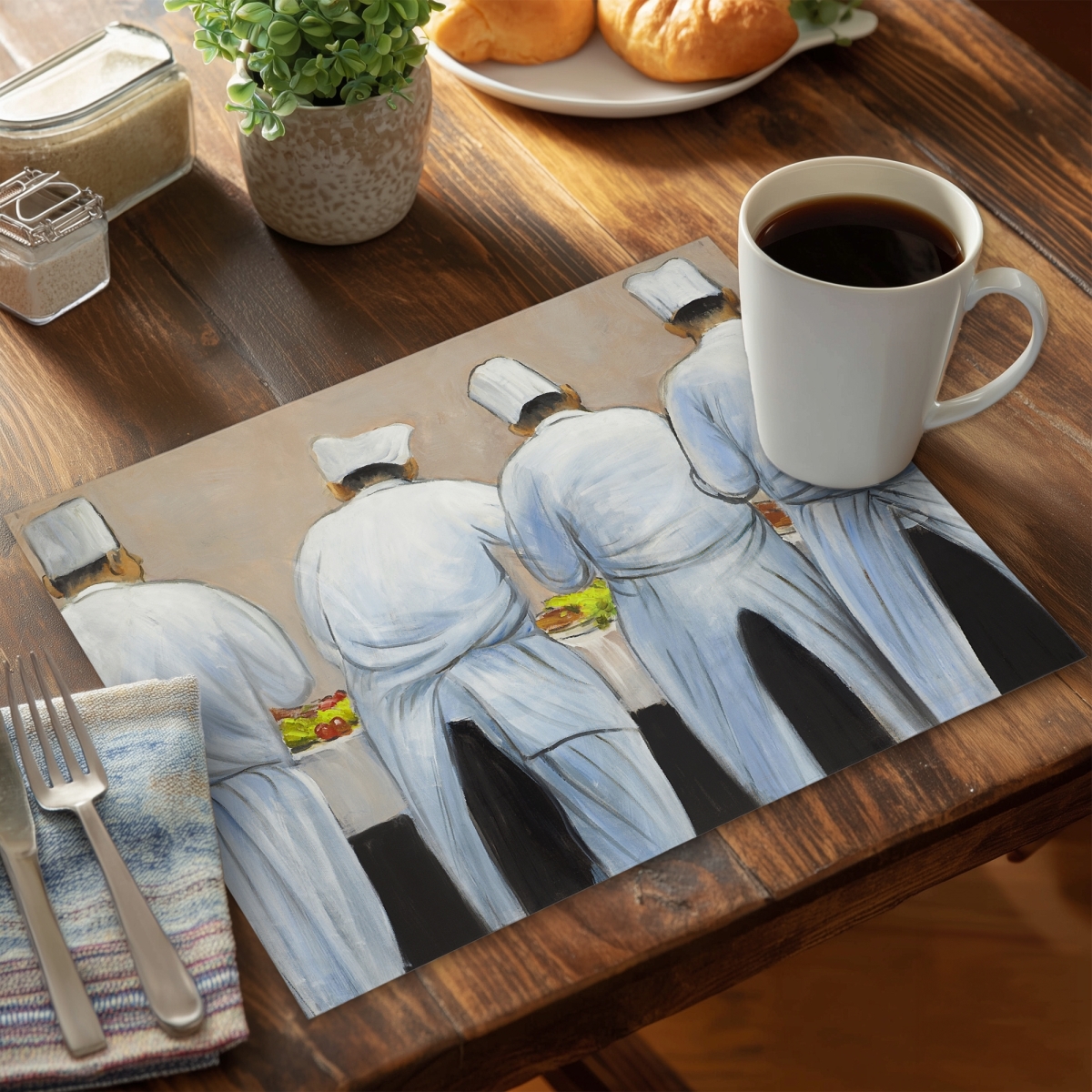Picture of Begin Home Decor C6PP1418M1T0AF 14 x 18 in. Cooks Chefs Working Together Polyester Placemat - Home Decor - Set of 6