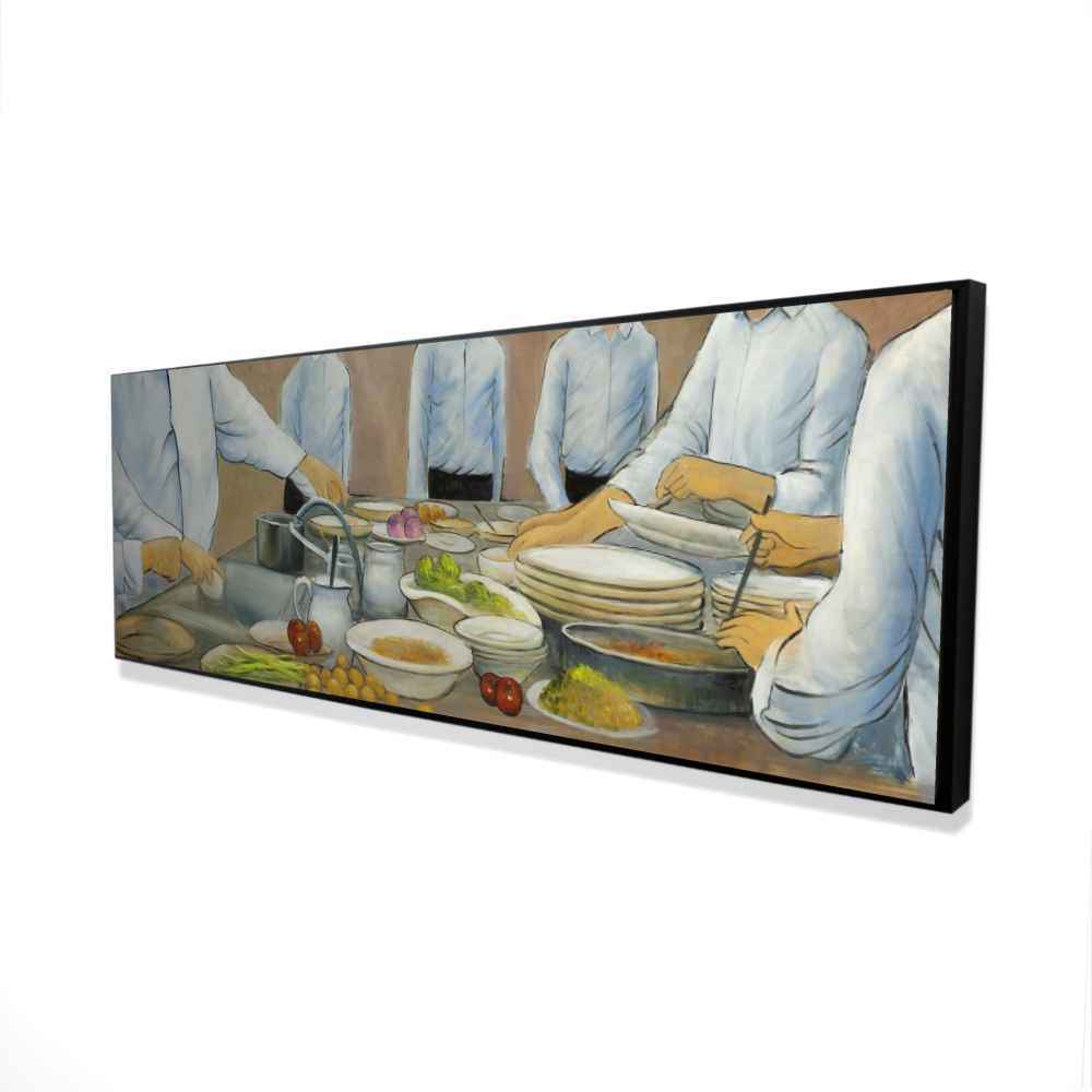 2081-1648-GA50 16 x 48 in. Cook Chefs At Work Framed Canvas - Kitchen Contemporary Decor