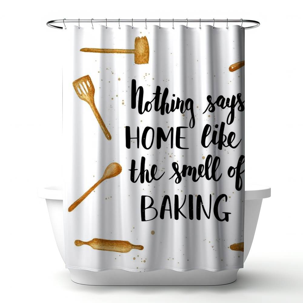 4240-7174-QU38 71 x 74 in. Brown Kitchen Object Shower Curtain - Home & Baking Decor