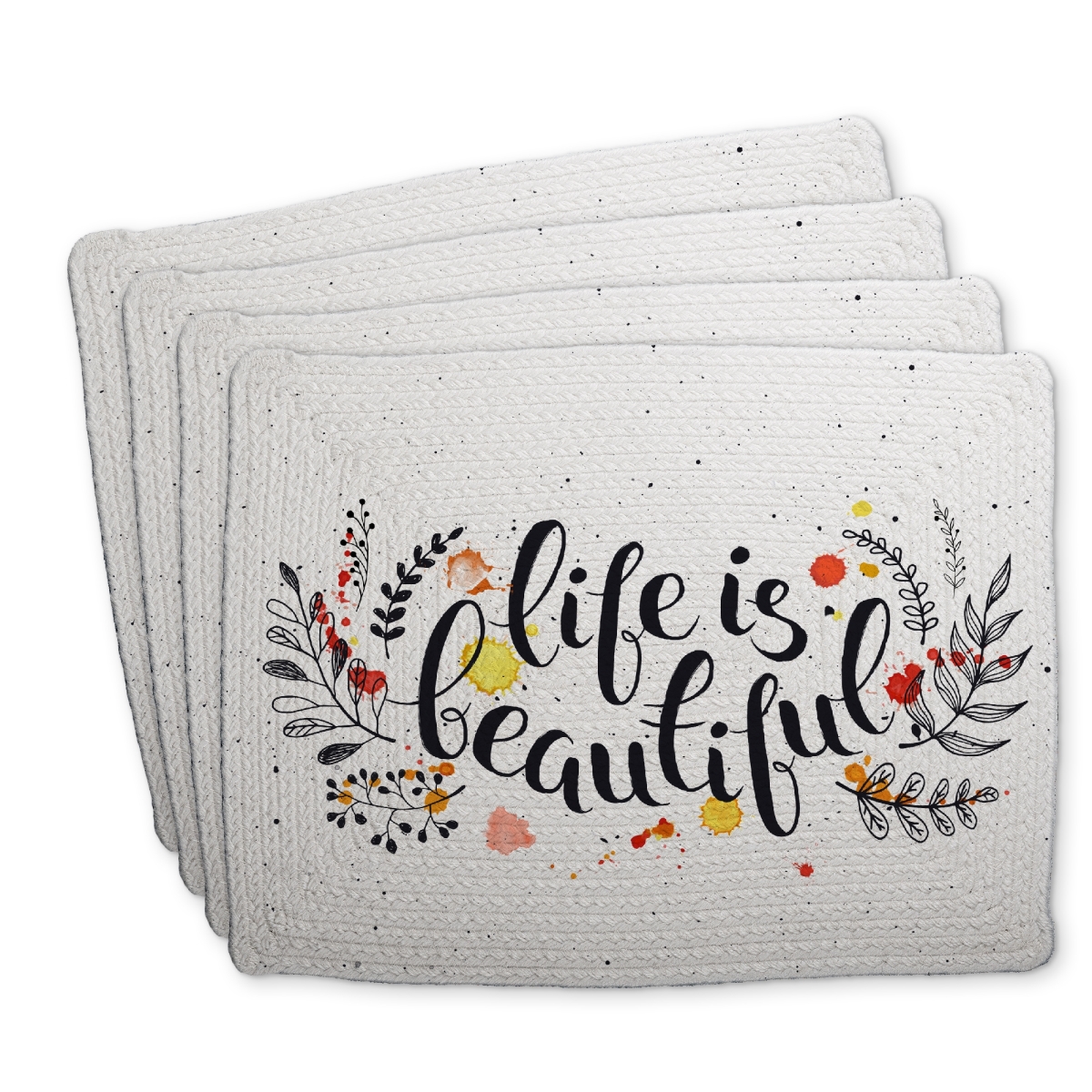Picture of Begin Home Decor C4BP1418YH51F9 14 x 18 in. Life is Beautiful Braided Polyester Placemat for Home Decor - Set of 4