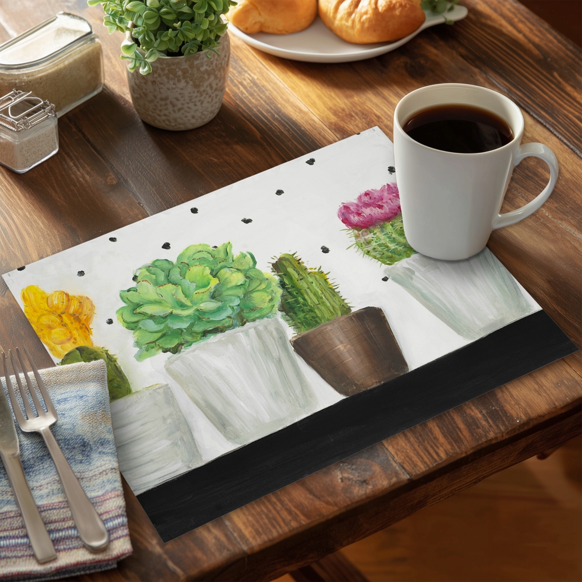 Picture of Begin Home Decor C6PP14180PLATC 14 x 18 in. Mini Cactus & Succulents Placemat - Home Decor Essential - Set of 6