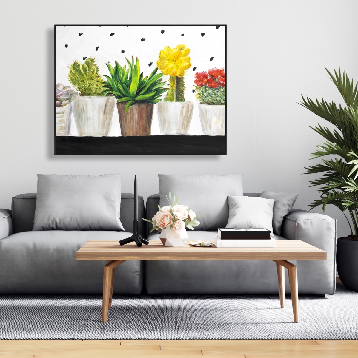 C1FC364803K8UE 36 x 48 in. Small Cactus & Succulents - Romantic Framed Canvas Art