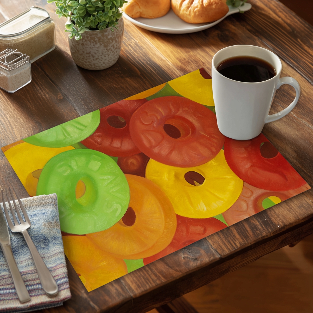 Picture of Begin Home Decor CPPM14186A883Q 14 x 18 in. Colorful Jujubes Hyperrealist Yellow Polyester Placemat Decor