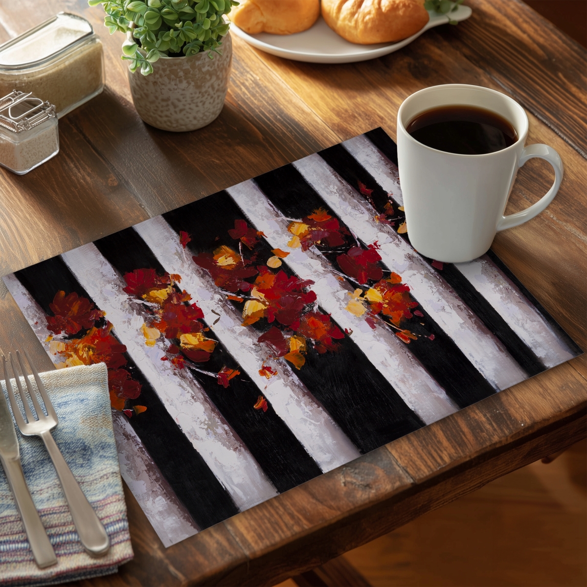 Picture of Begin Home Decor C4PP1418DJTRLU 14 x 18 in. Trees & Fall Leaves Polyester Placemat - Home Decor - Set of 4