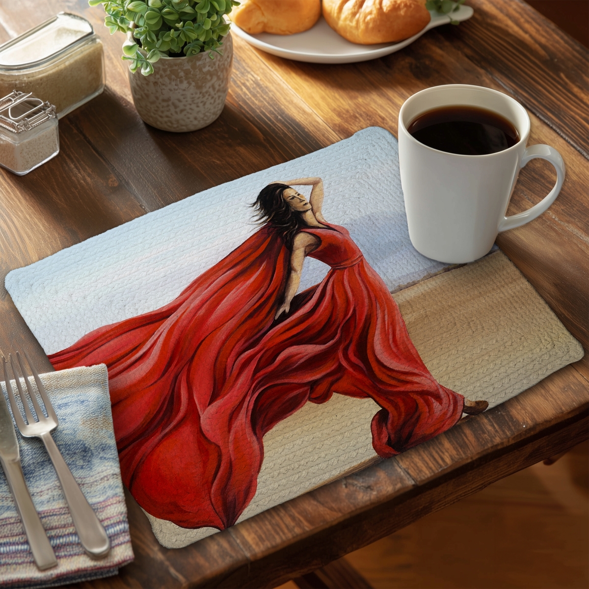 Picture of Begin Home Decor CBPM1418JRAOAX 14 x 18 in. Beach Blue Braided Placemat - Home Decor By Red Dress in the Desert