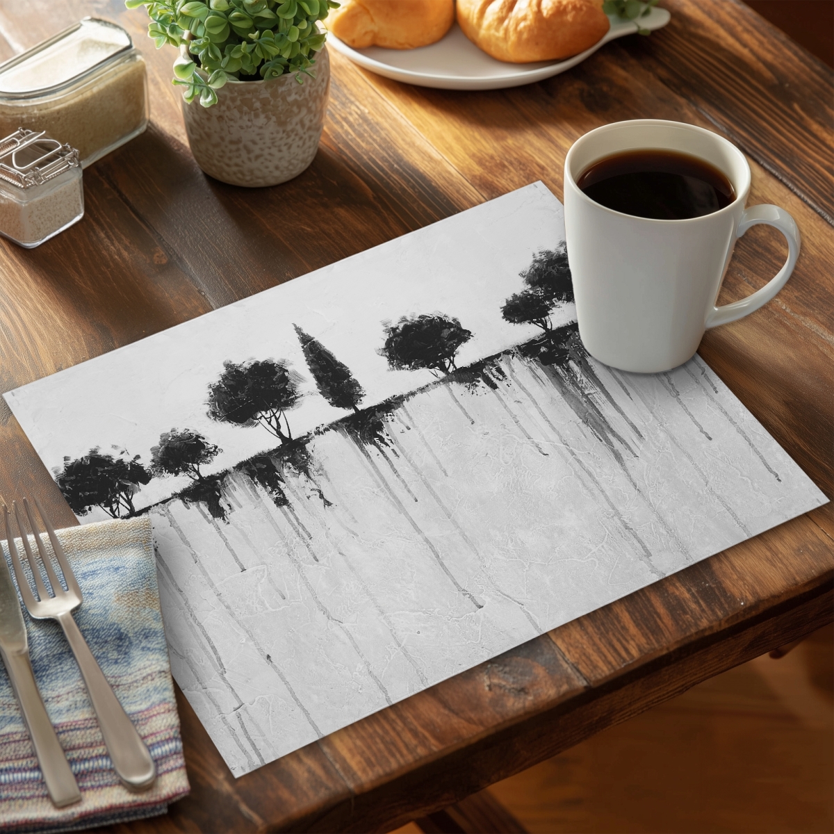 Picture of Begin Home Decor C4PP1418N9MBNK 14 x 18 in. Abstract Black Trees Polyester Placemat - Home Decor Essentials - Set of 4
