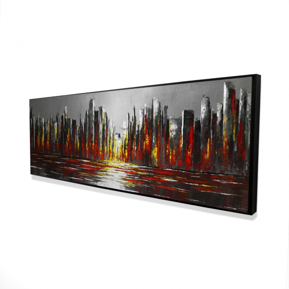 2081-1648-CI334 16 x 48 in. Abstract Red Skyline Canvas - Gray Frame Wall Art Decor