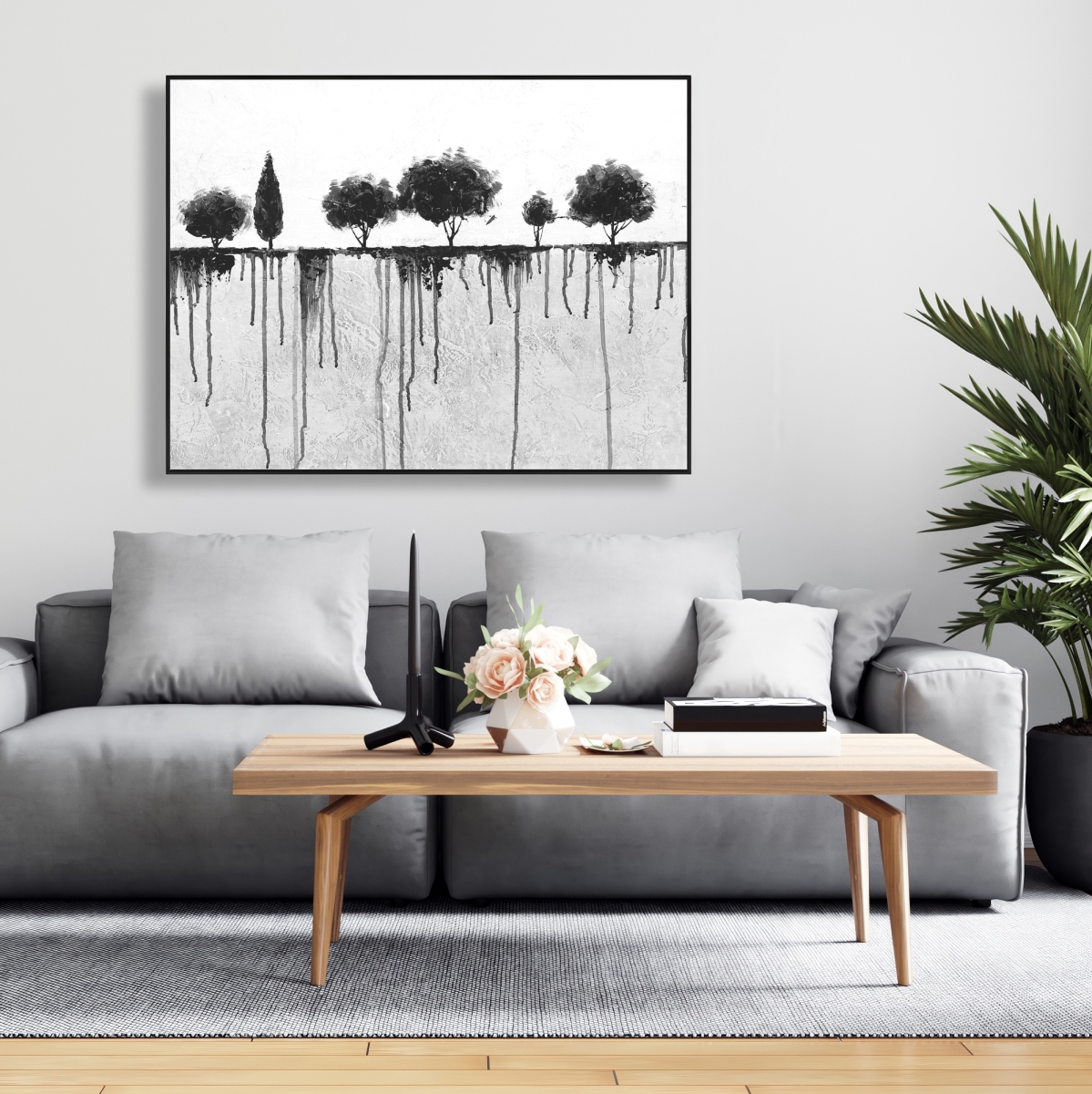 C1FC3648UVD7M1 36 x 48 in. Ink Bleeding Trees - Modern Framed Canvas Home Decor Art