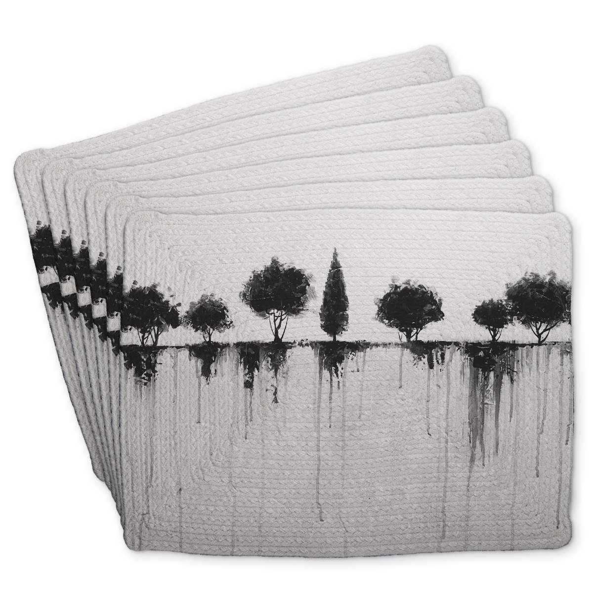 Picture of Begin Home Decor C6BP1418A3XJ35 14 x 18 in. Abstract Black Trees Braided Polyester Placemat - Home Decor - Set of 6