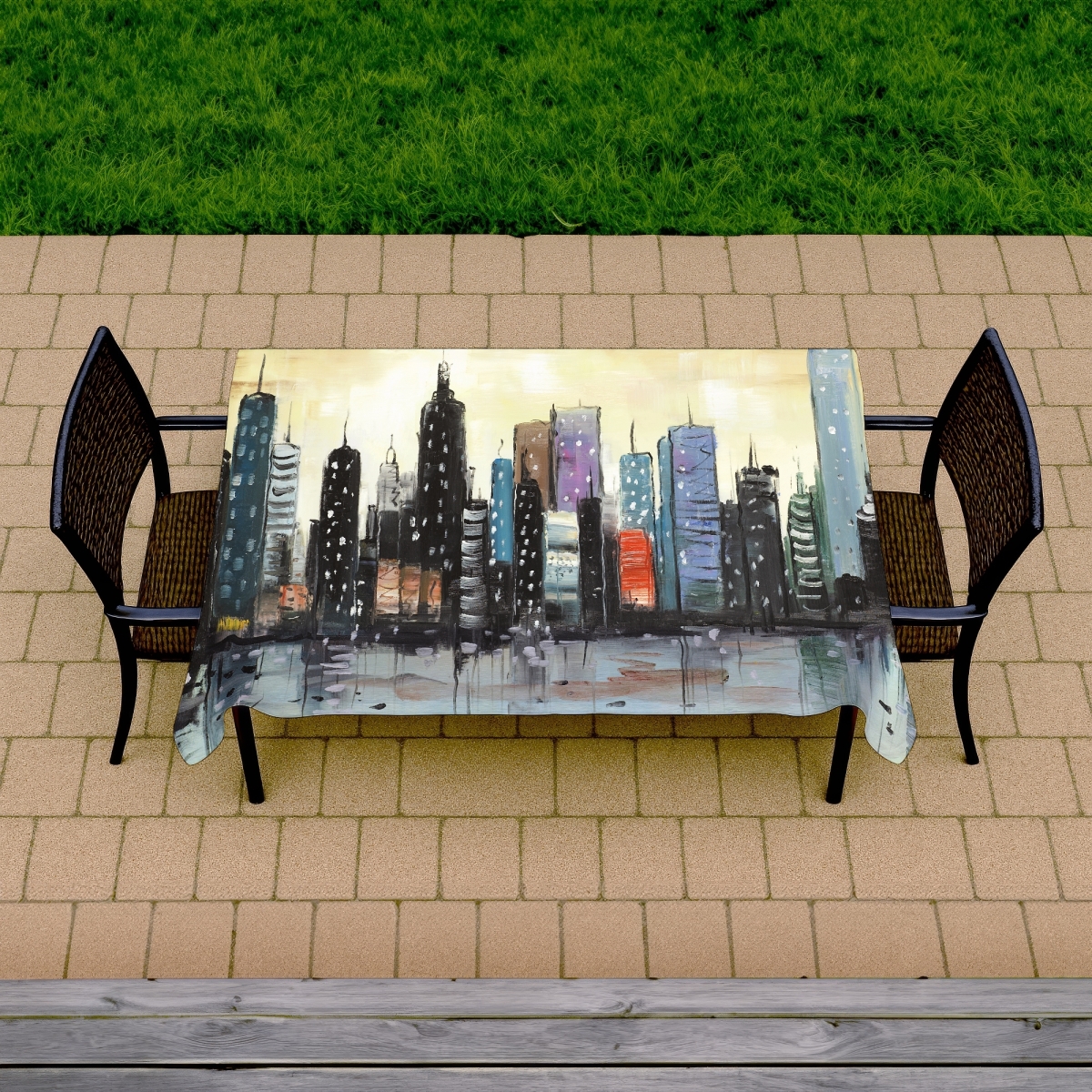 Picture of Begin Home Decor C1TCLRGETT9A0D 58 x 102 in. Skyline Cityscape Indoor & Outdoor Tablecloth - Home Decor