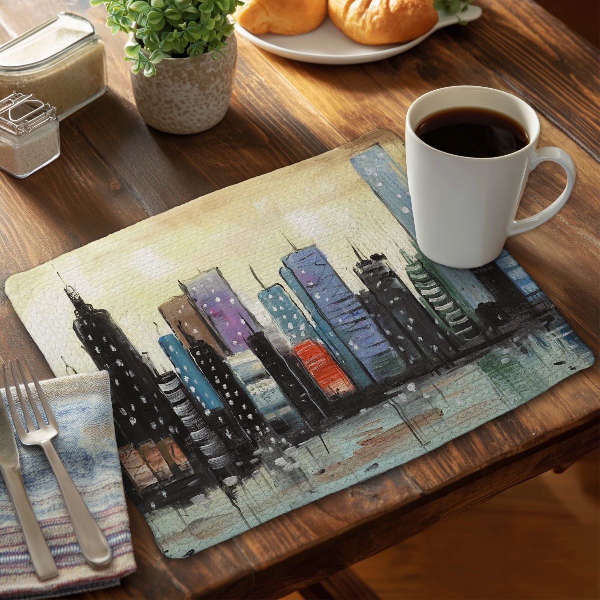 Picture of Begin Home Decor CBPM1418BDBJ0J 14 x 18 in. Skyline Cityscape Braided Polyester Placemat - Home Decor