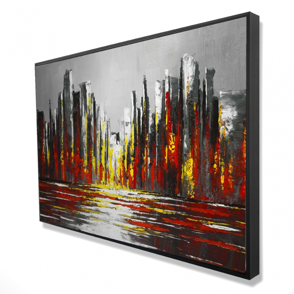 2081-2436-CI334 24 x 36 in. Abstract Red Skyline - Modern Framed Canvas Home Decor