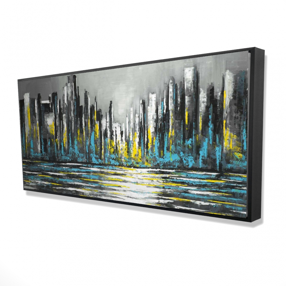 2081-2448-CI335 24 x 48 in. Abstract Blue Skyline - Building Cities Framed Canvas Art