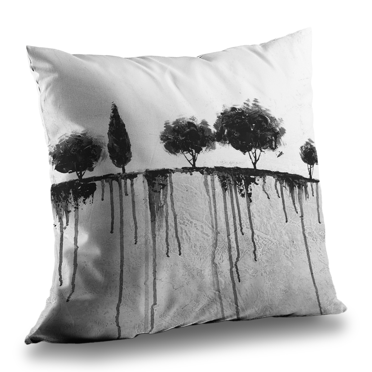 C1PC141473SJ47 14 x 14 in. Ink Bleeding Trees - Black & White Poly Twill Throw - Home Decor