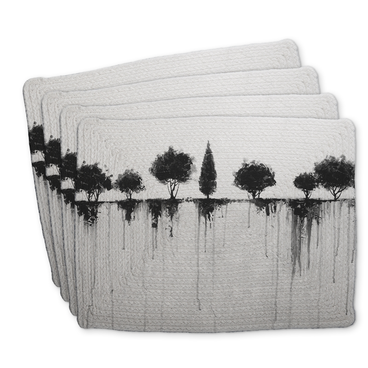 Picture of Begin Home Decor C4BP1418ARWSUQ 14 x 18 in. Abstract Black Trees Braided Polyester Placemat for Home Decor - Set of 4