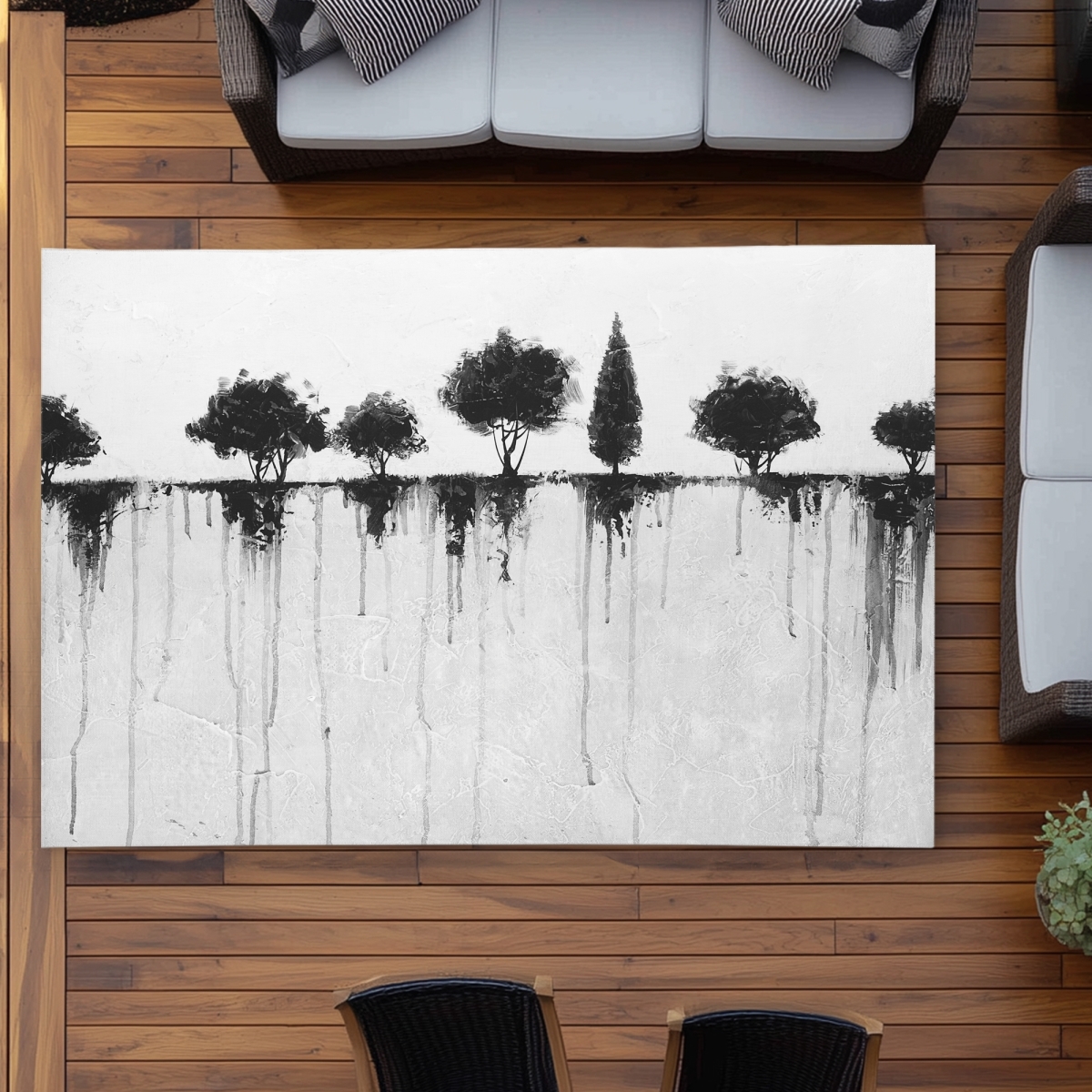 C1ROAR57BZA2E7 5 x 7 ft. Abstract Black Trees Rug - Gray Bedroom Outdoor Decor - Rectangle