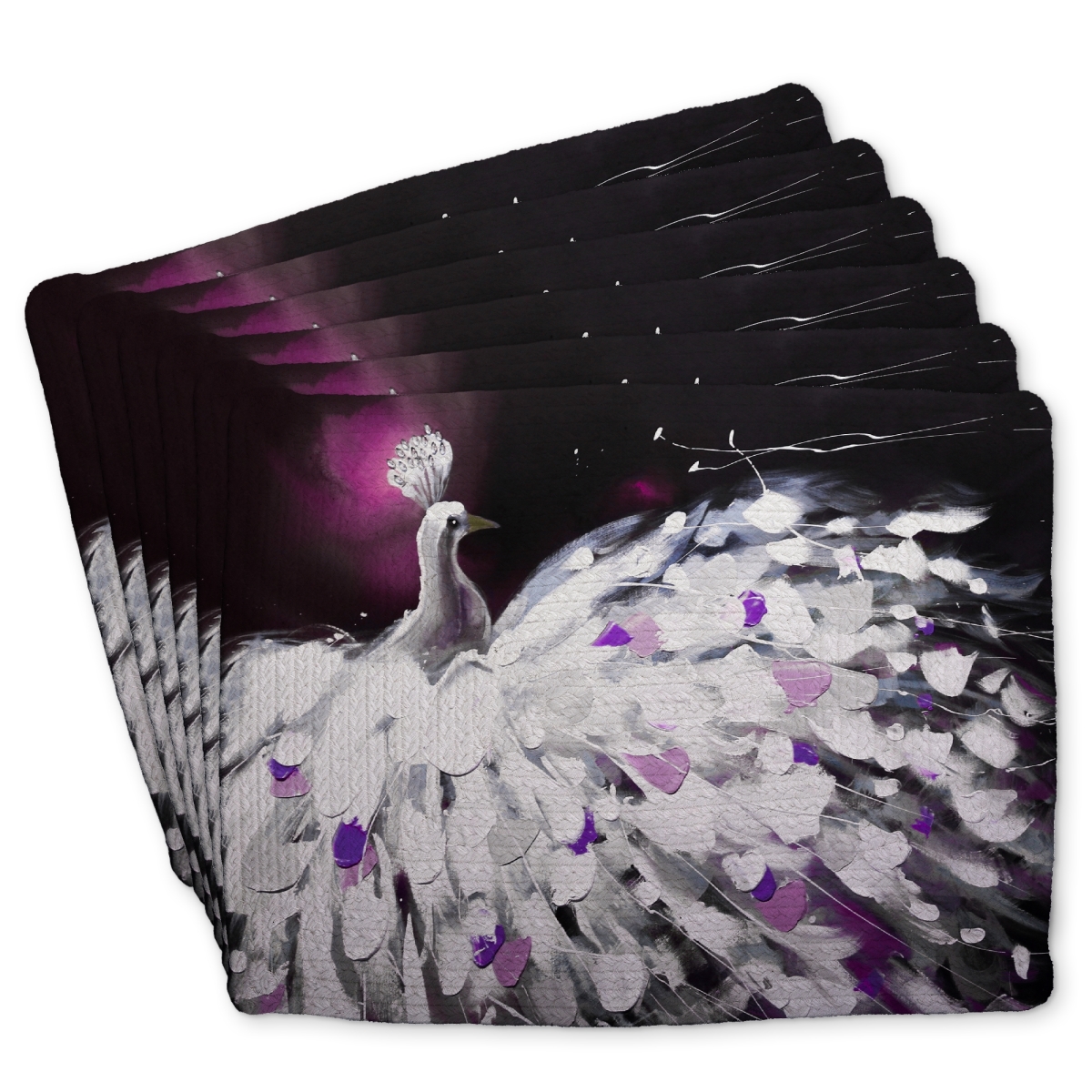 Picture of Begin Home Decor C6BP1418S3Q1DT 14 x 18 in. Purple Peacock Braided Polyester Placemat - Home Decor Essentials - Set of 6