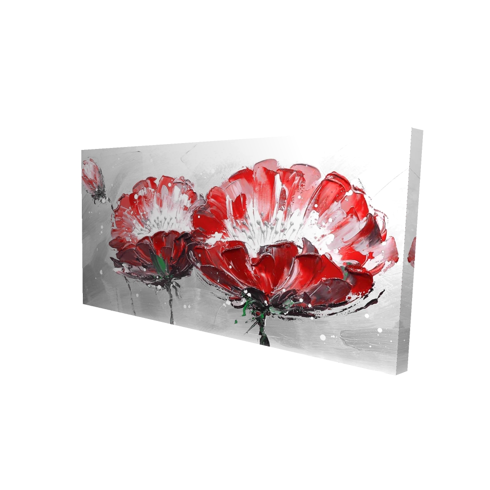 2080-2448-FL58-1 24 x 48 in. Two Wild Flowers on Gray Background - Contemporary Red Canvas