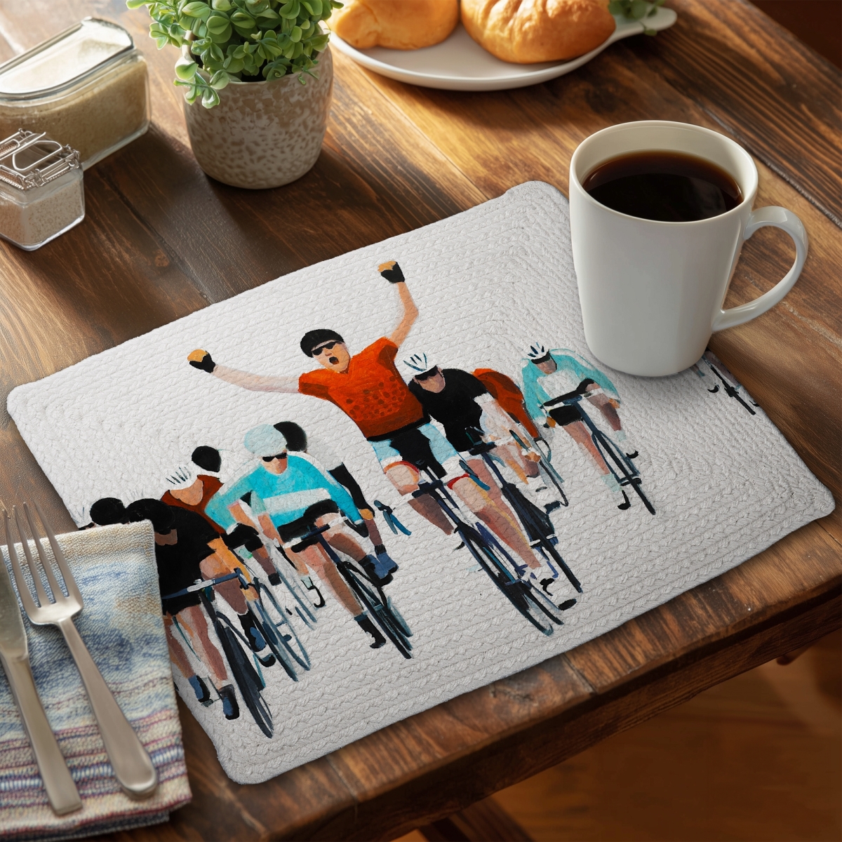 Picture of Begin Home Decor C6BP1418JMHKKL 14 x 18 in. Cyclists At the End of a Race - Braided Polyester Placemat - Set of 6
