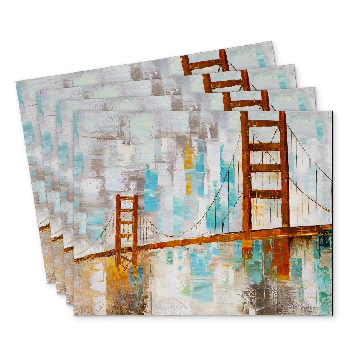 Picture of Begin Home Decor C4PP14180T0T97 14 x 18 in. Golden Gate Placemat with Turquoise Paint Spots - Home Decor - Set of 4