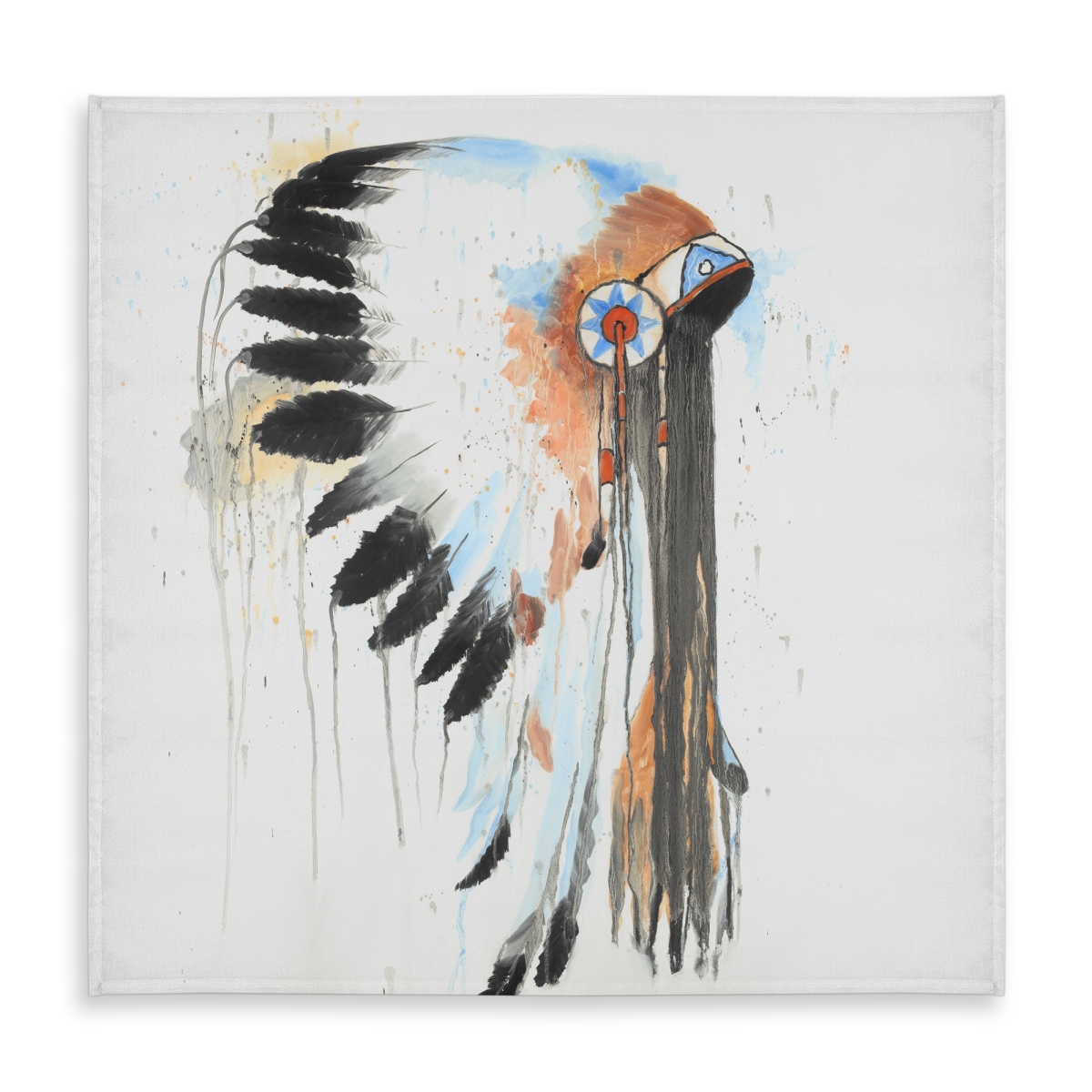 Picture of Begin Home Decor C1TC5858OV6DTI 58 x 58 in. Indian War Bonnet Blue Ethnic Tablecloth - Indoor & Outdoor Decor