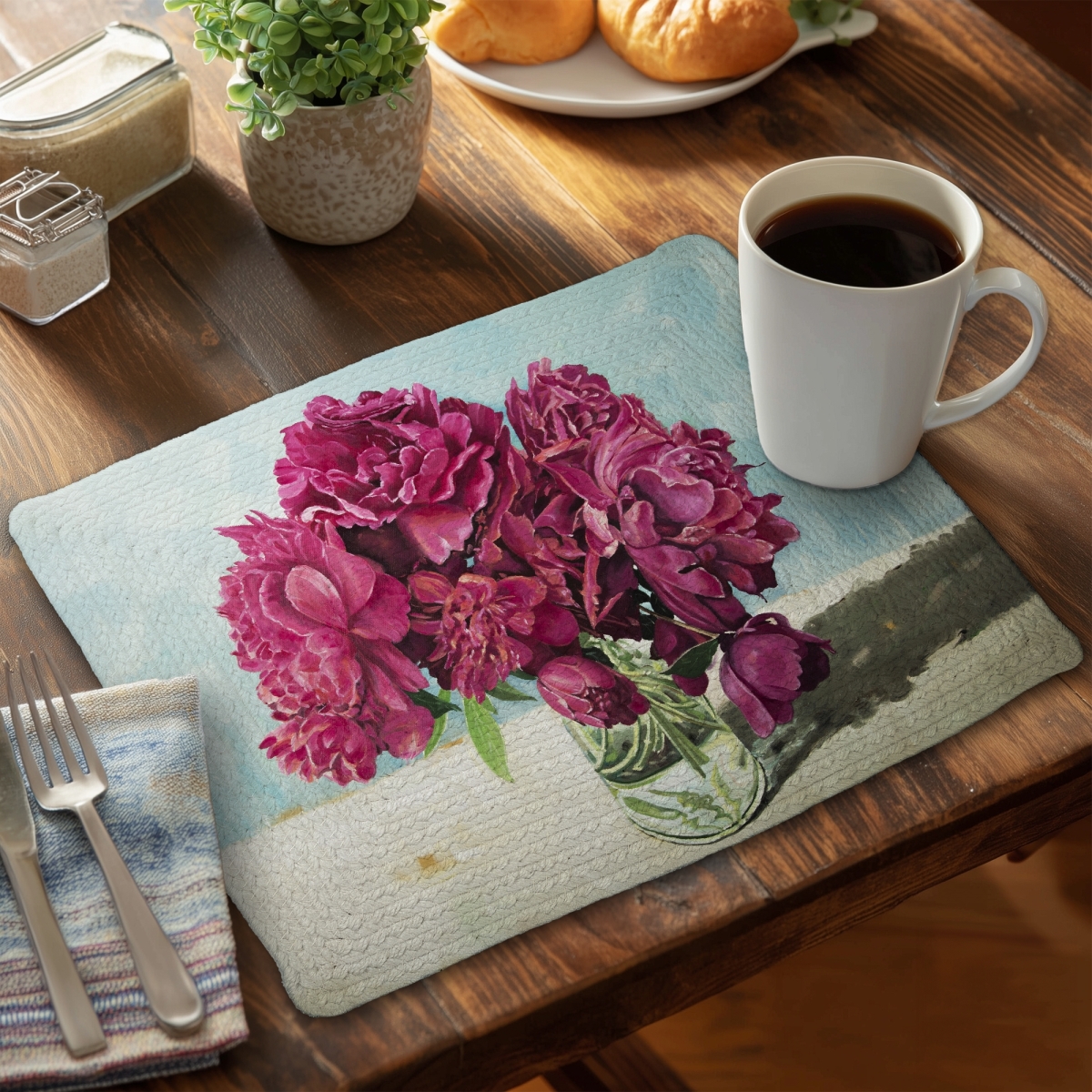 Picture of Begin Home Decor CBPM1418OUDCRC 14 x 18 in. Blue Flowers Bedroom Placemat - Fuchsia Peony Home Decor
