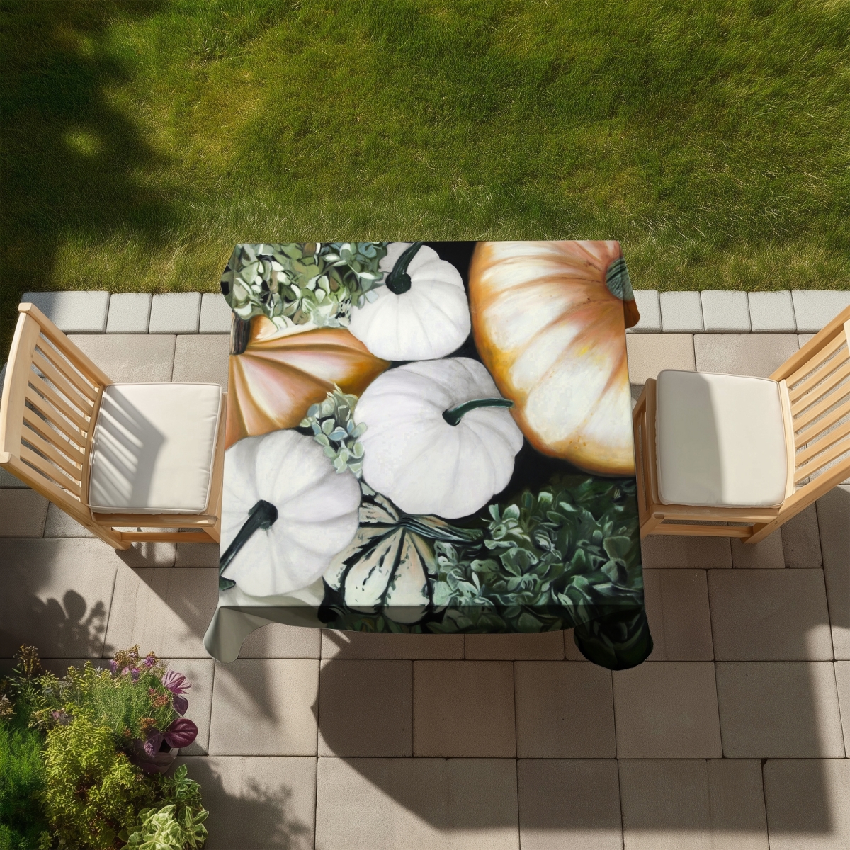 Picture of Begin Home Decor C1TC5858LO9GPR 58 x 58 in. Fall Pumpkins Tablecloth - Indoor & Outdoor Home Decor