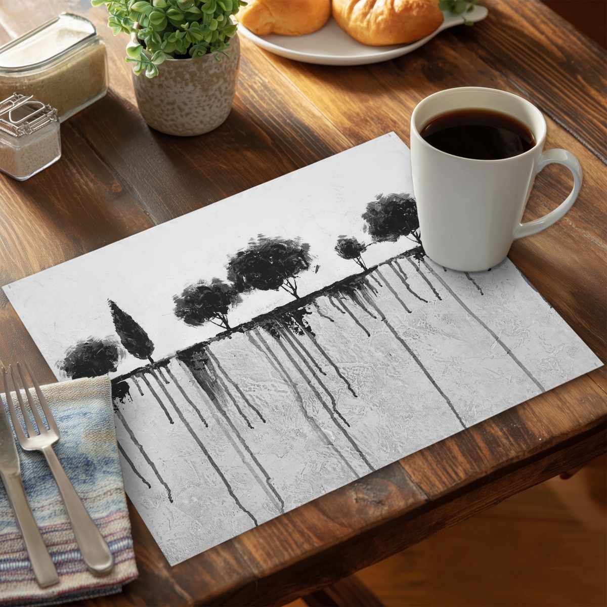 Picture of Begin Home Decor C4PP1418HXWCDI 14 x 18 in. Ink Bleeding Trees Polyester Placemat - Home Decor Accent - Set of 4