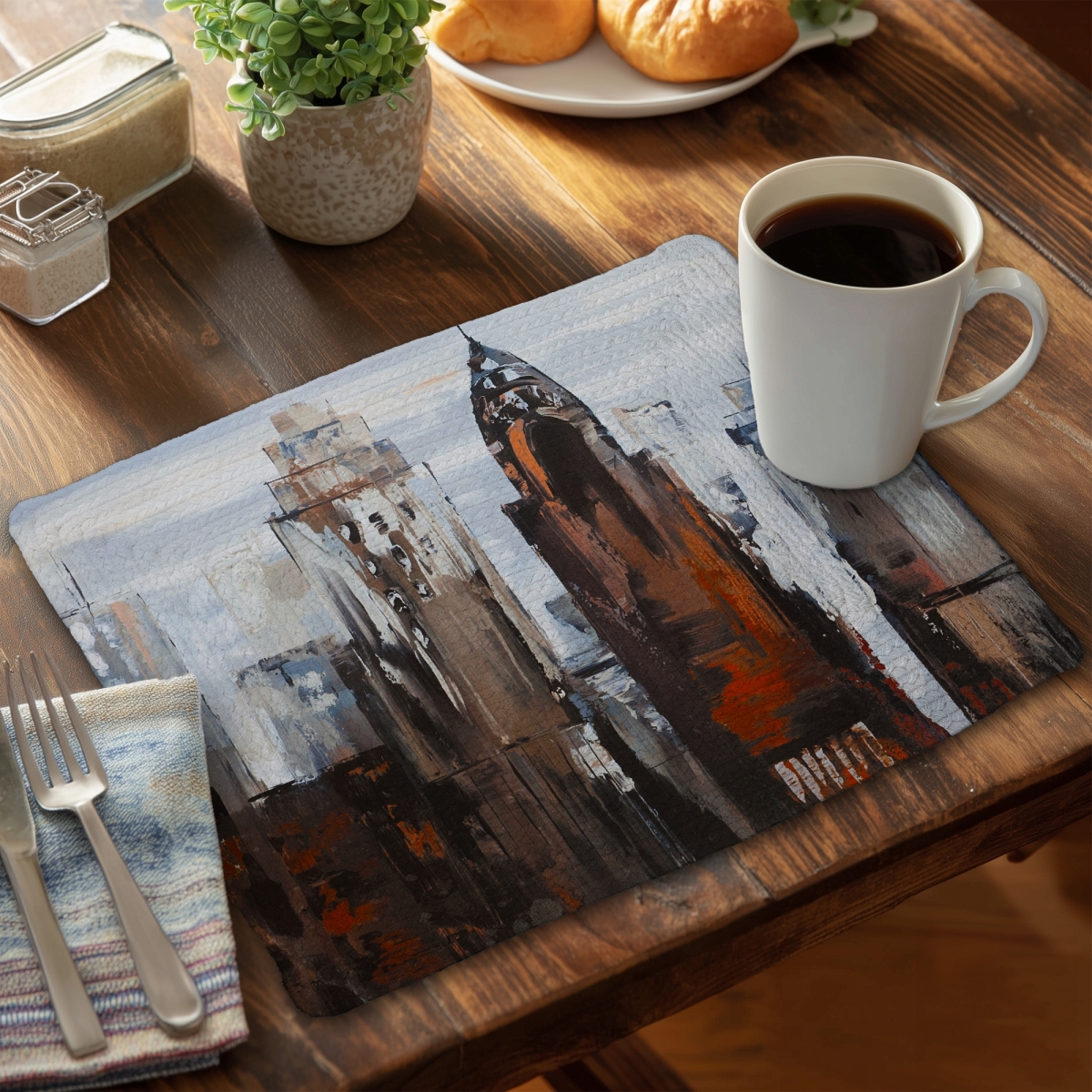 Picture of Begin Home Decor C4BP1418MYOK2X 14 x 18 in. Gray Day in the City - Braided Polyester Placemat for Decor - Set of 4