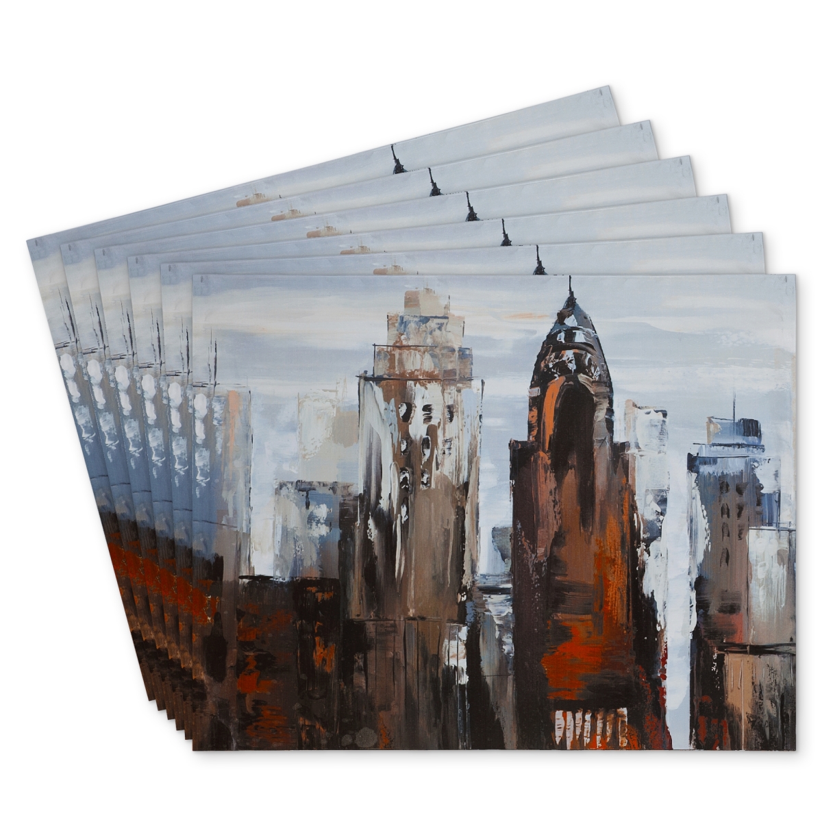 Picture of Begin Home Decor C6PP1418LPUEMW 14 x 18 in. Gray Day in the City Polyester Placemat - Stylish Home Decor - Set of 6