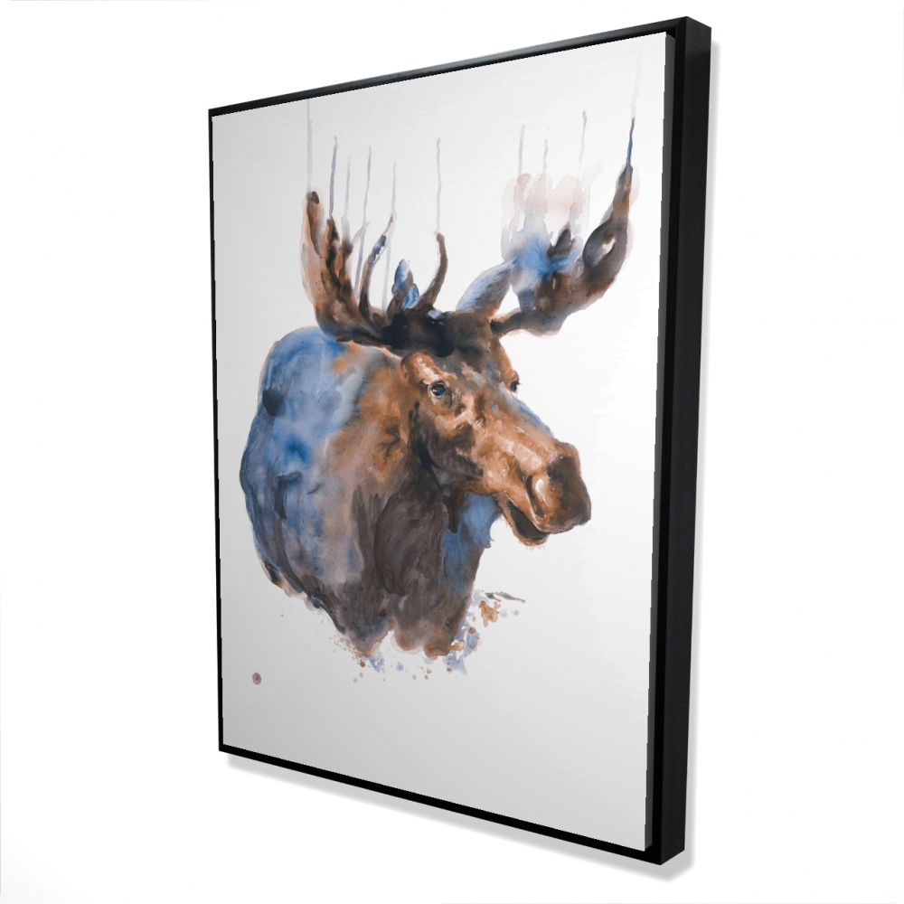 2081-4836-AN254-1 36 x 48 in. Abstract Blue Moose - Classic Blue Holidays Framed Canvas Decor