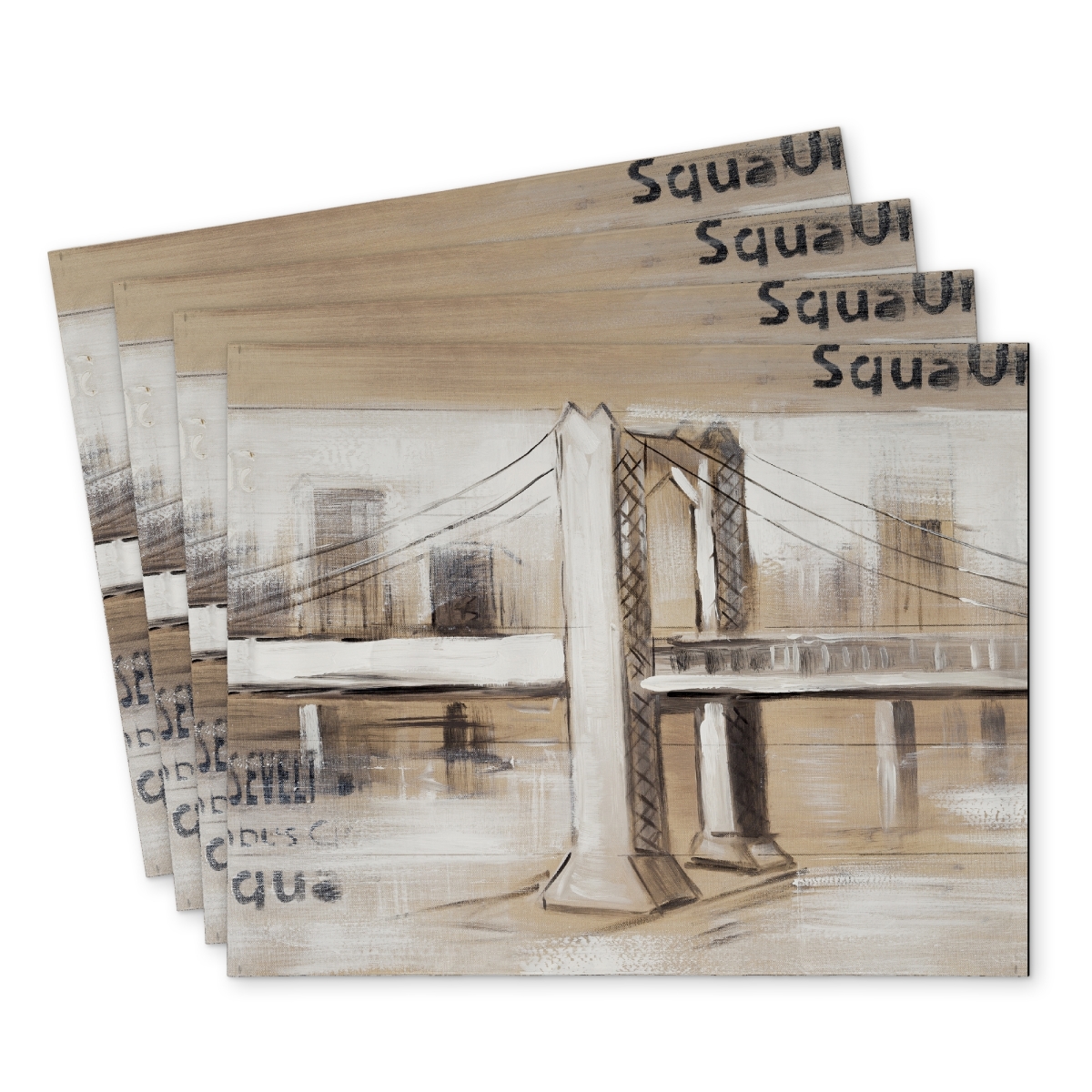 Picture of Begin Home Decor C4PP1418KVD8TH 14 x 18 in. Abstract Bridge with Typography - Polyester Placemat for Home Decor - Set of 4