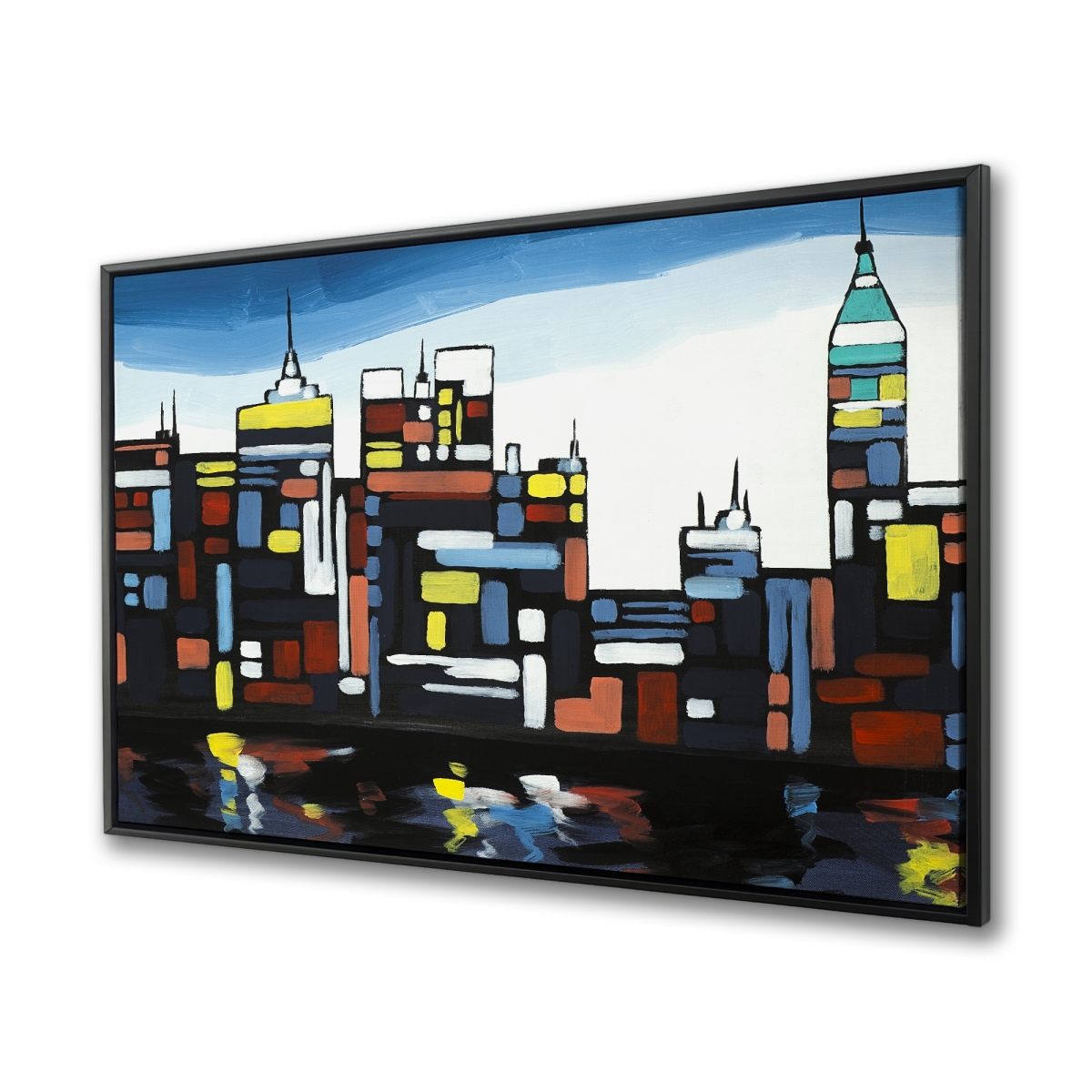 C1FC364806QL6D 36 x 48 in. Colorful Skyline - Retro Livingroom Framed Canvas - Home Decor