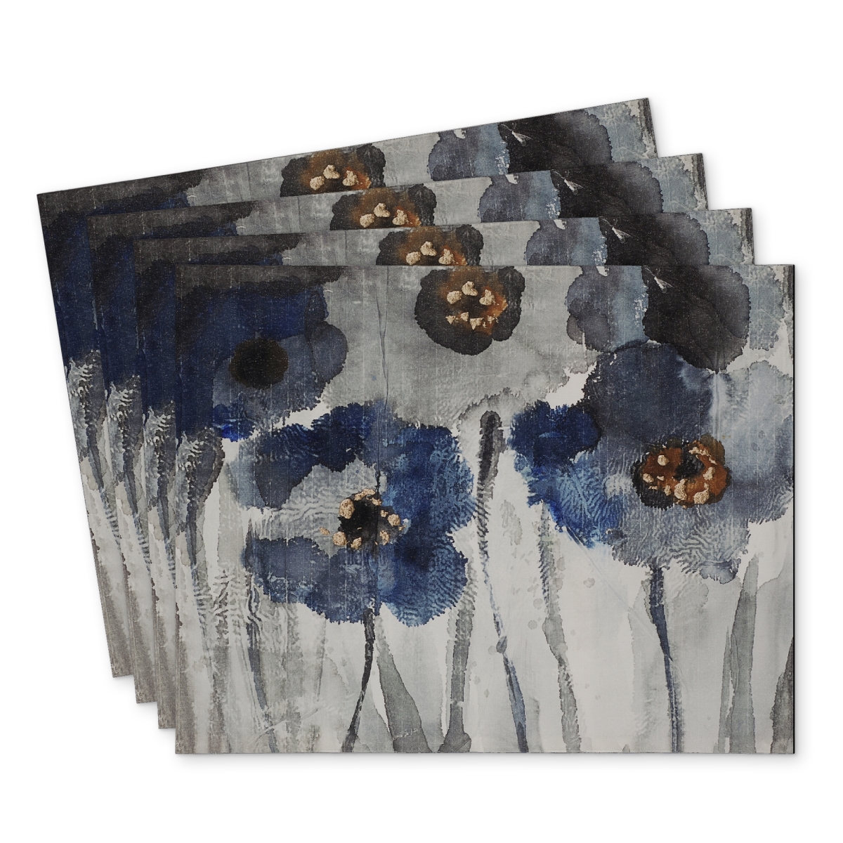 Picture of Begin Home Decor C4PP1418AEDDG7 14 x 18 in. Blue Blurry Flowers Polyester Placemat - Home Decor Accent - Set of 4
