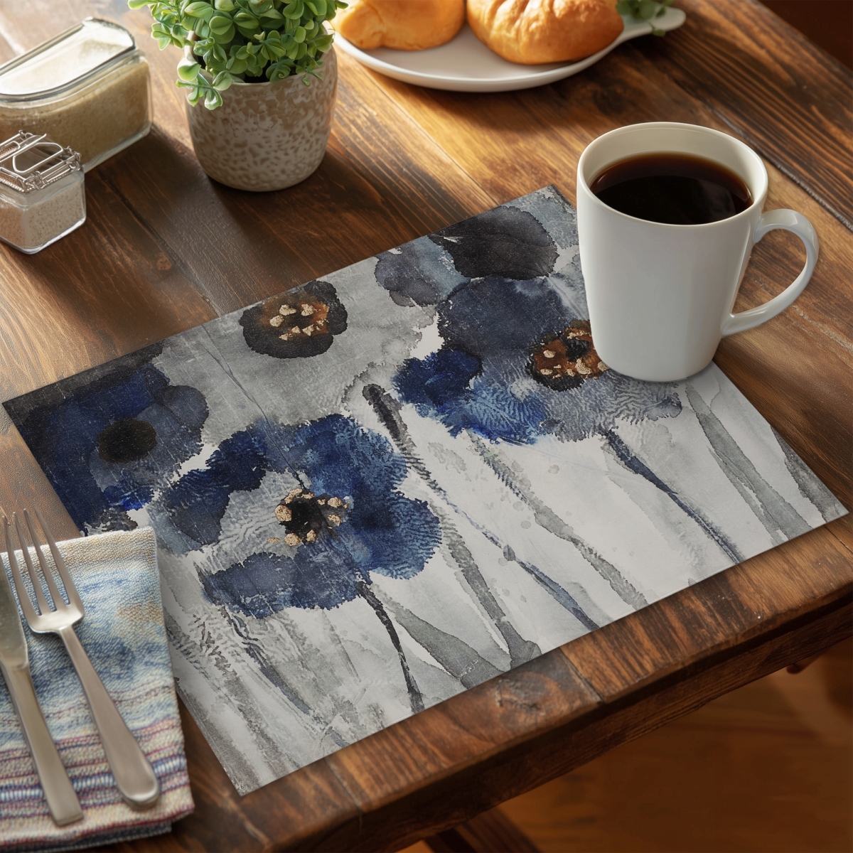 Picture of Begin Home Decor C6PP1418IBGF9A 14 x 18 in. Blue Blurry Flowers Polyester Placemat - Home Decor Accent - Set of 6