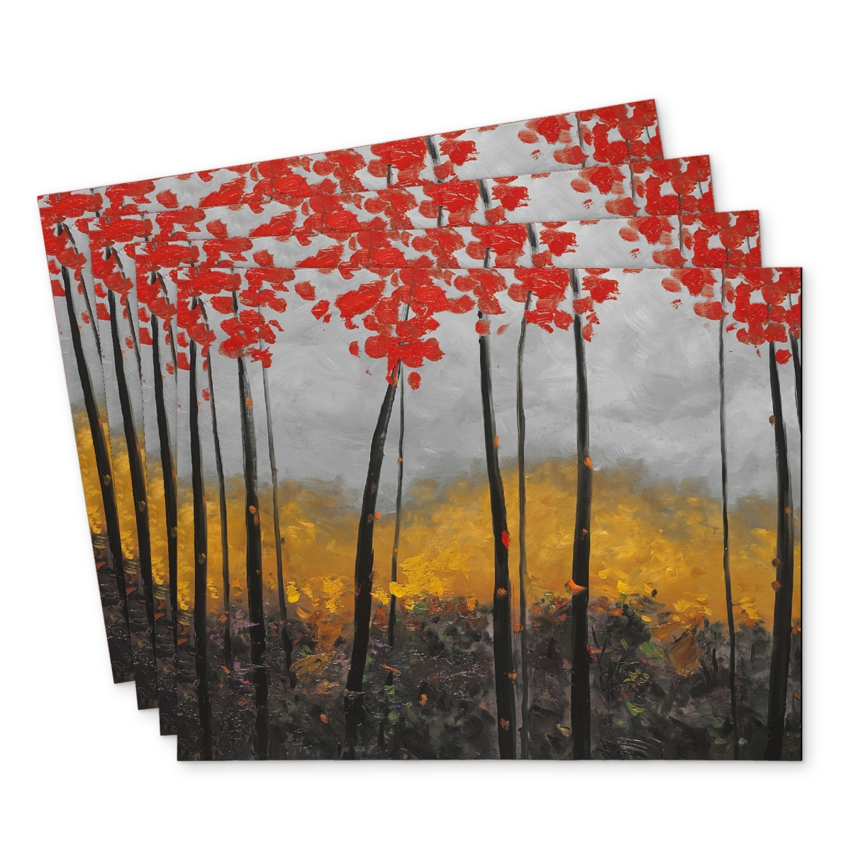 Picture of Begin Home Decor C4PP1418JVDD3S 14 x 18 in. Abstract Autumn Trees Polyester Placemat - Home Decor Accent - Set of 4