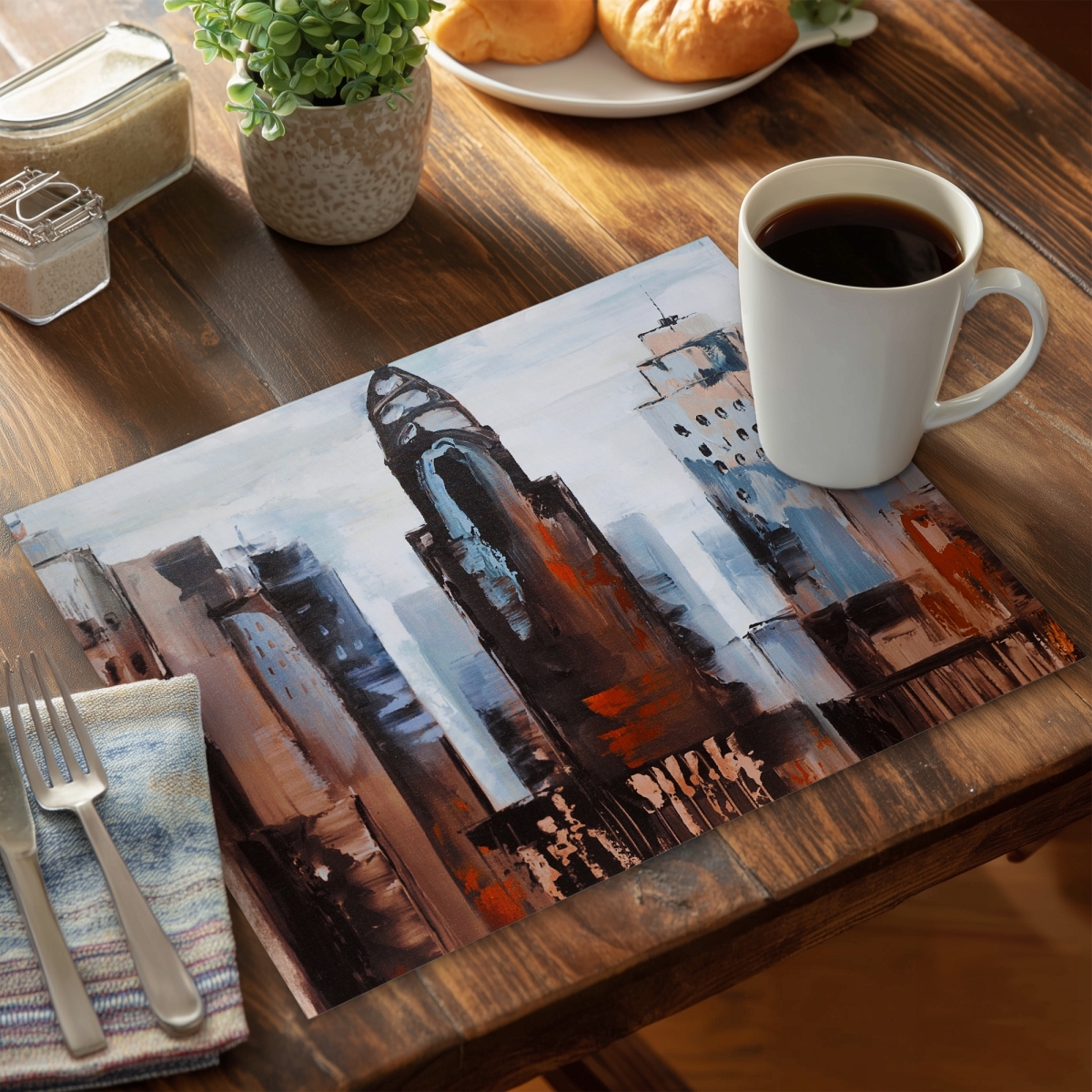 Picture of Begin Home Decor C6PP14183ESRGI 14 x 18 in. Sullen Day in the City Polyester Placemat - Home Decor - Set of 6