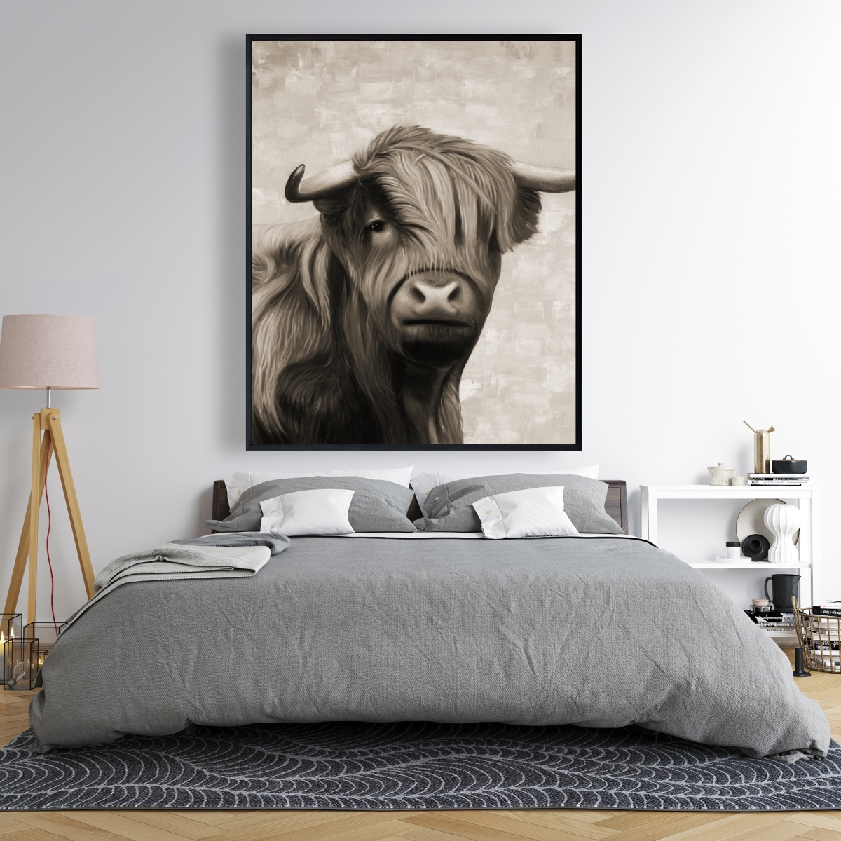C1FC4860APTCAJ 48 x 60 in. Highland Cattle Sepia - Rustic Framed Canvas for Home Decor
