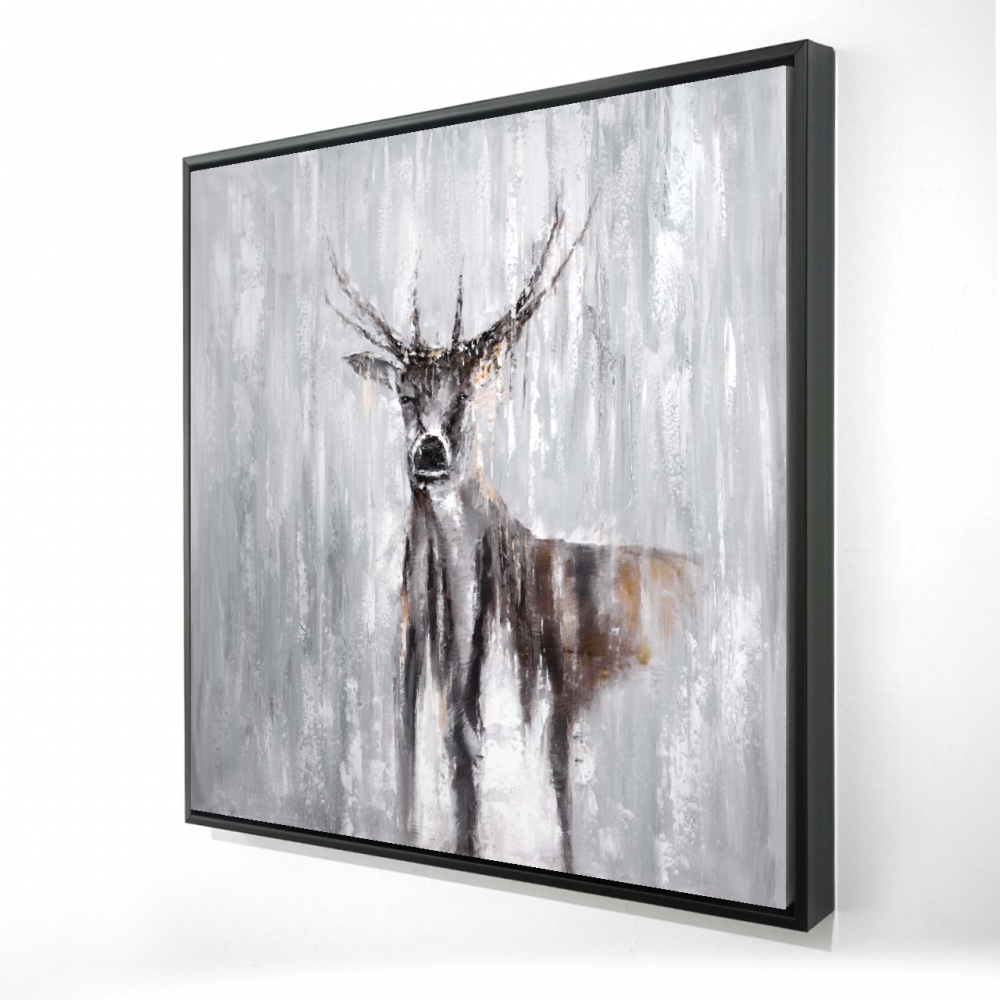 2081-2424-AN93-1 24 x 24 in. Abstract Deer in Forest Canvas - Rustic Brown Framed Art