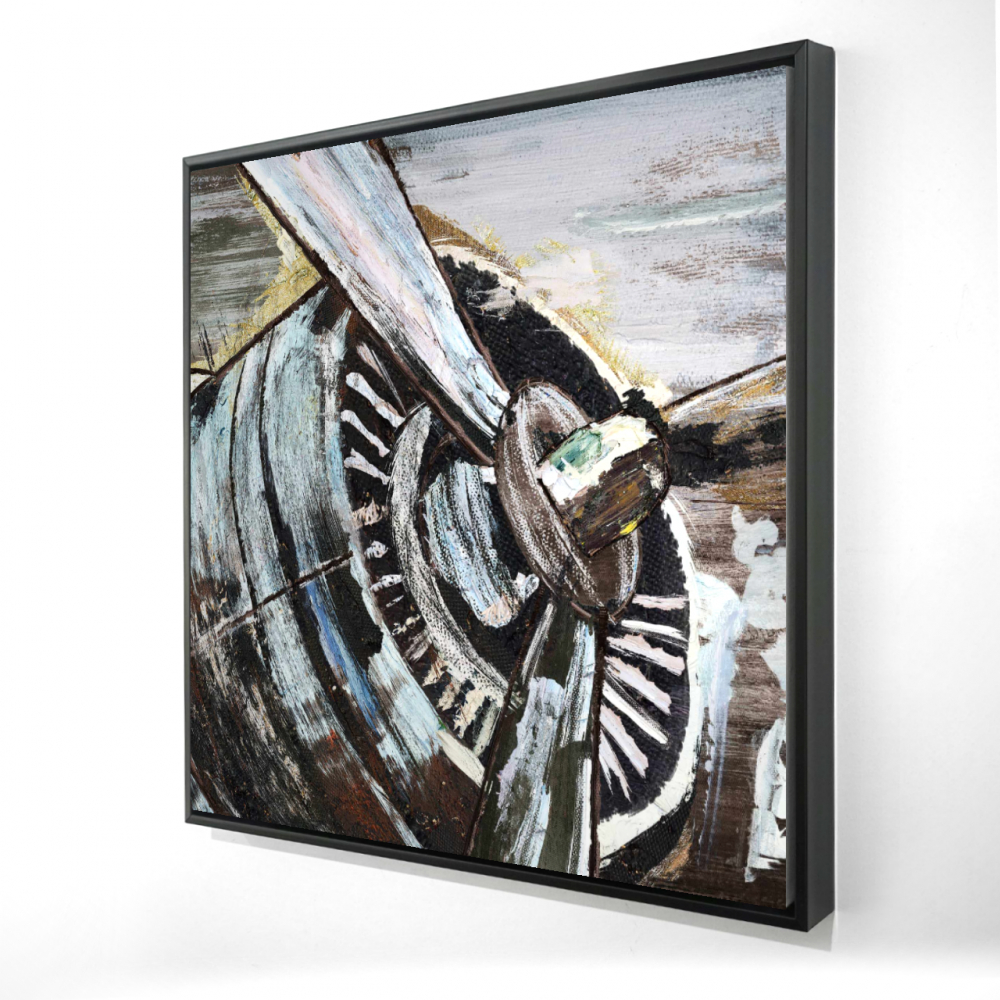 2081-3636-TR1 36 x 36 in. Airplane Propeller - Modern Black Framed Canvas Home Decor
