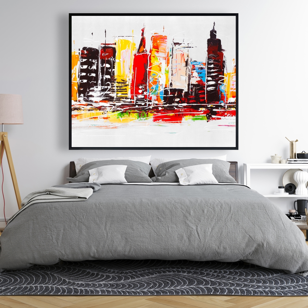 48 x 60 in. City in Bright Colors - Framed Canvas for Home Decor