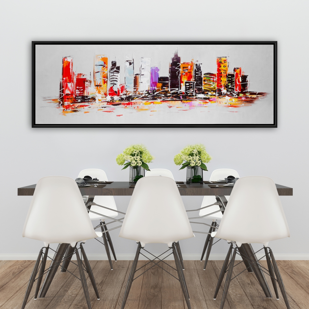 C1FC2060DTIPKD 20 x 60 in. Abstract City in Bright Colors - Framed Canvas for Home Decor
