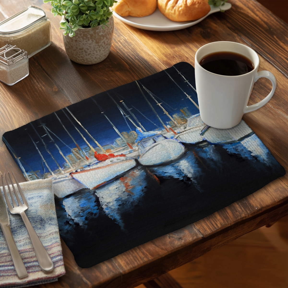 Picture of Begin Home Decor CBPM1418N2Z0X9 14 x 18 in. Evening At the Marina Blue Braided Polyester Placemat Decor