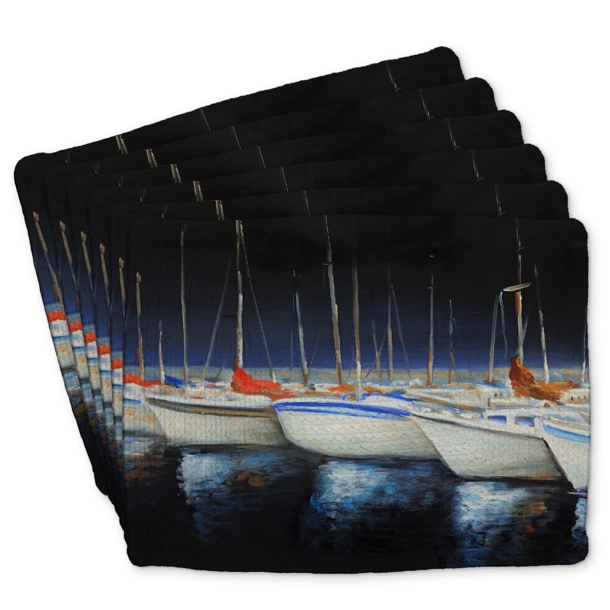 Picture of Begin Home Decor C6BP1418SRPHH3 14 x 18 in. Fishing Boats At the Marina Braided Polyester Placemat - Home Decor - Set of 6