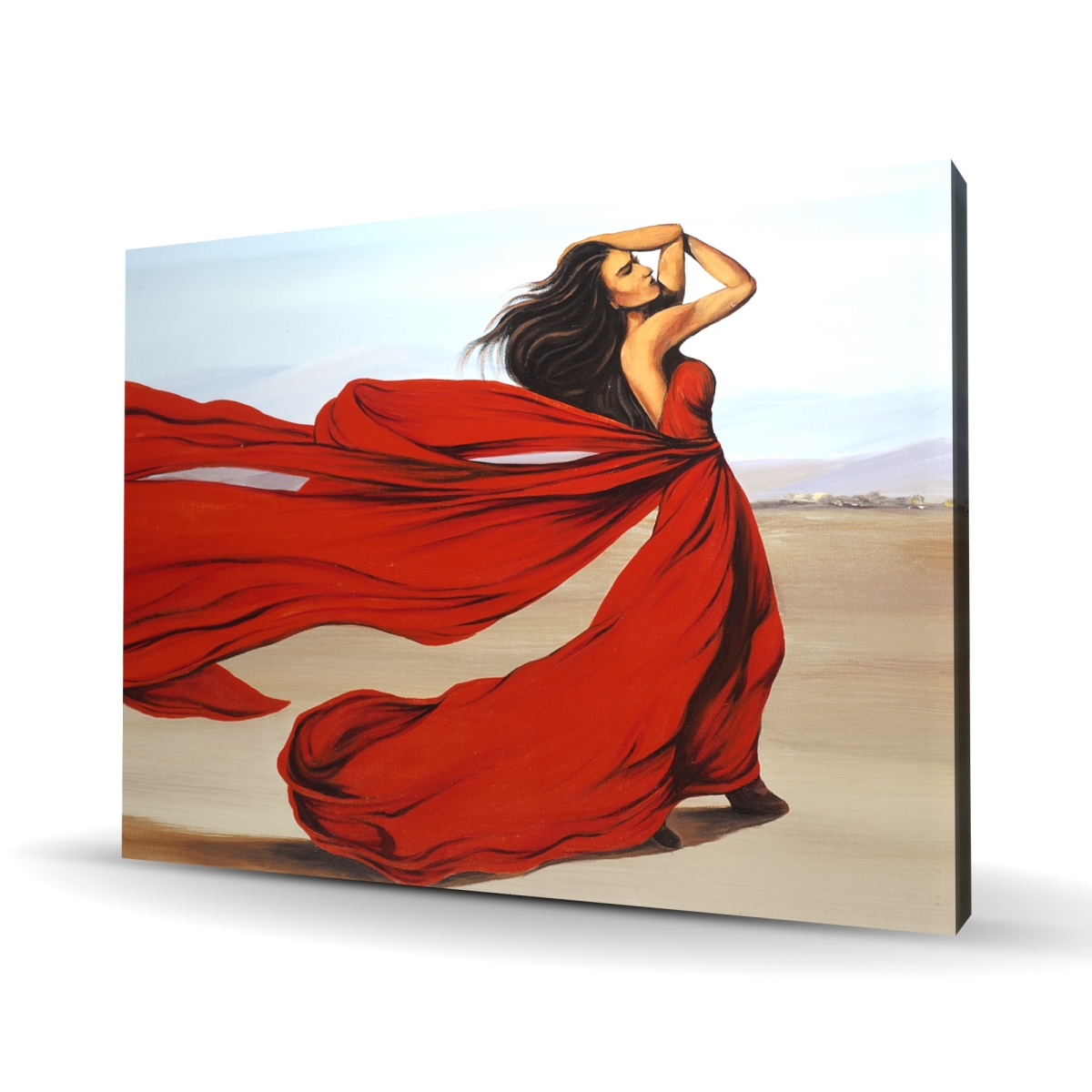 C1RC3648ETYMZB 36 x 48 in. Woman with Long Red Dress in Desert - Scenic Canvas Art