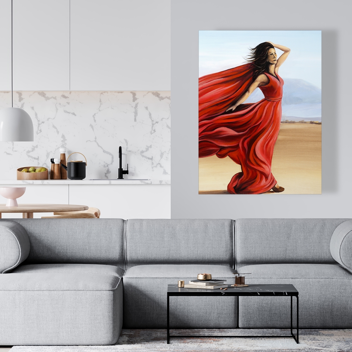 C1RC364841R06R 36 x 48 in. Red Dress in the Desert - Living Room Scenic Canvas Art