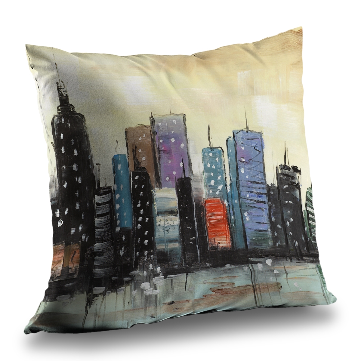 C1PC1414WQPBMC 14 x 14 in. Skyline on Abstract Cityscape - Yellow Poly Twill Throw Decor